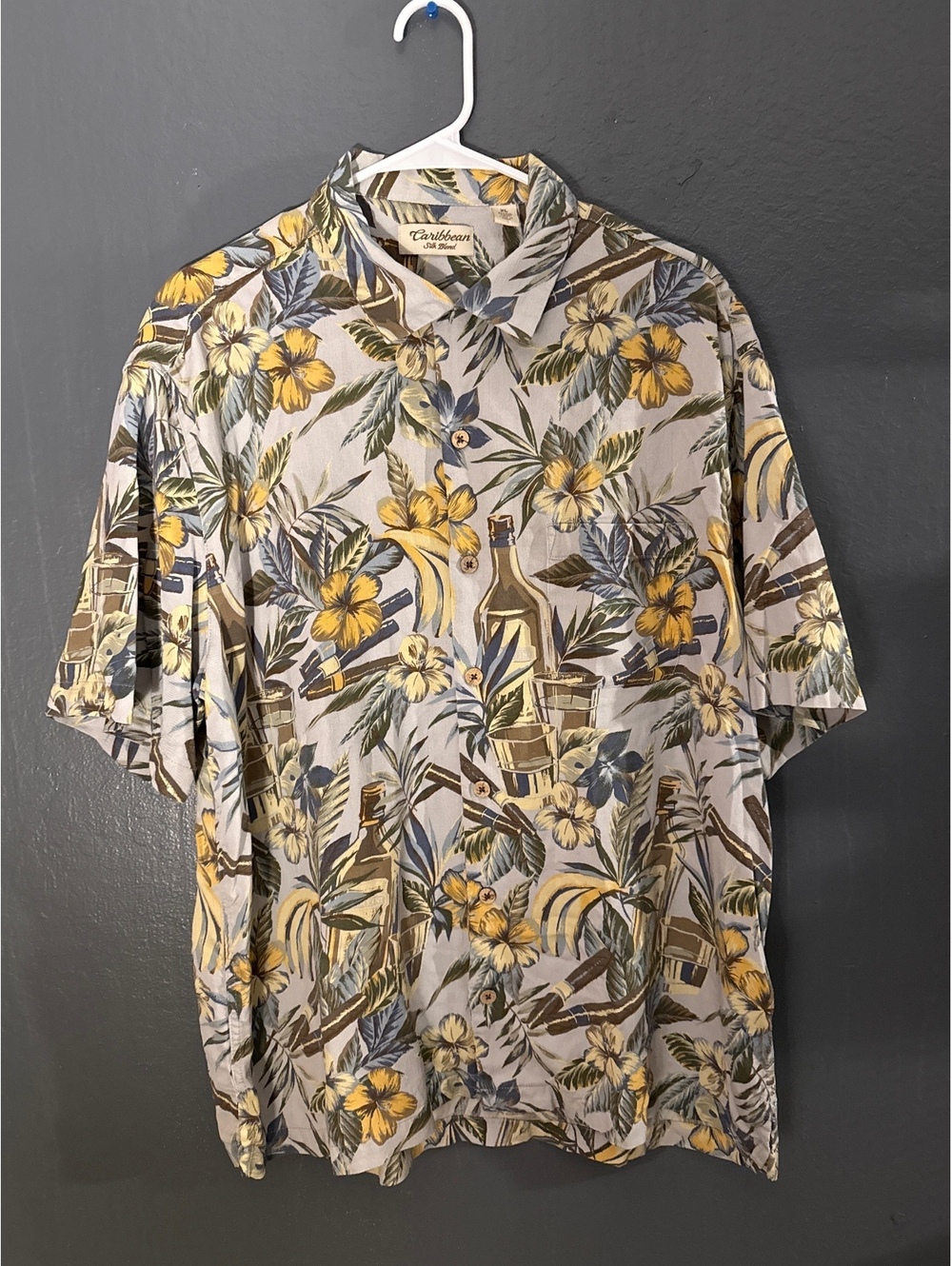Caribbean Silk Blend XL Tropical Print Button-Up Shirt
